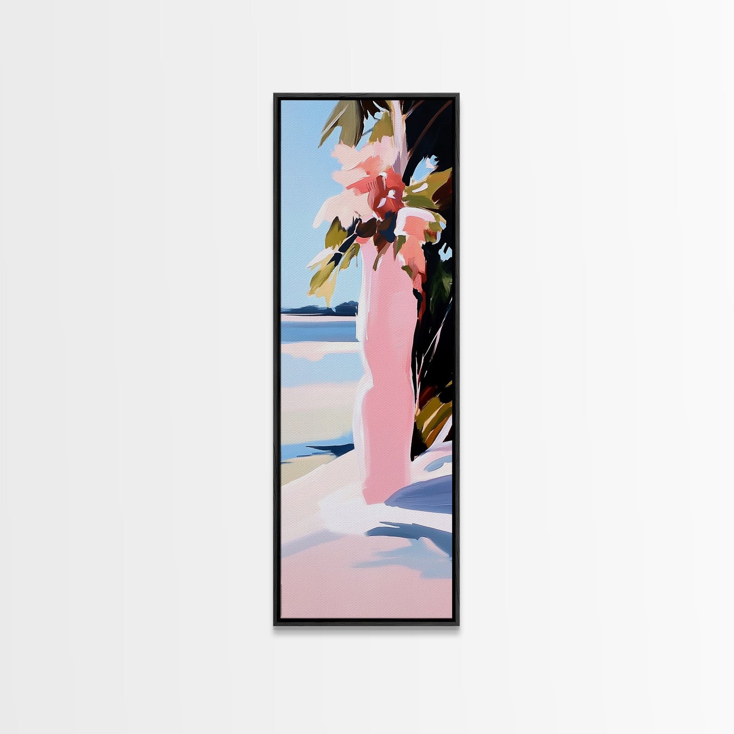 Tropical Floral Wall Art, Pink Flowers Painting, Nature Inspired Decor, Boho Bedroom Art, Aesthetic Wall Art, Framed Canvas Print