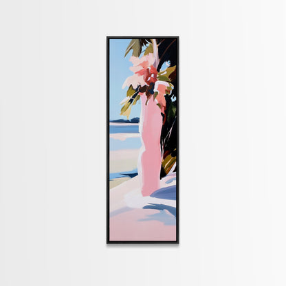 Tropical Floral Wall Art, Pink Flowers Painting, Nature Inspired Decor, Boho Bedroom Art, Aesthetic Wall Art, Framed Canvas Print