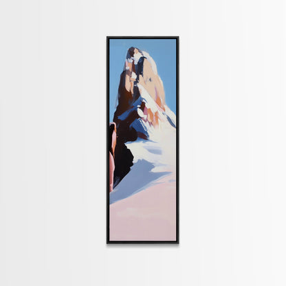 Mountain Modern Landscape, Snowy Peak, Framed Canvas Print, Contemporary Wall Art, Living Room Wall Art, Elegant Fine Art