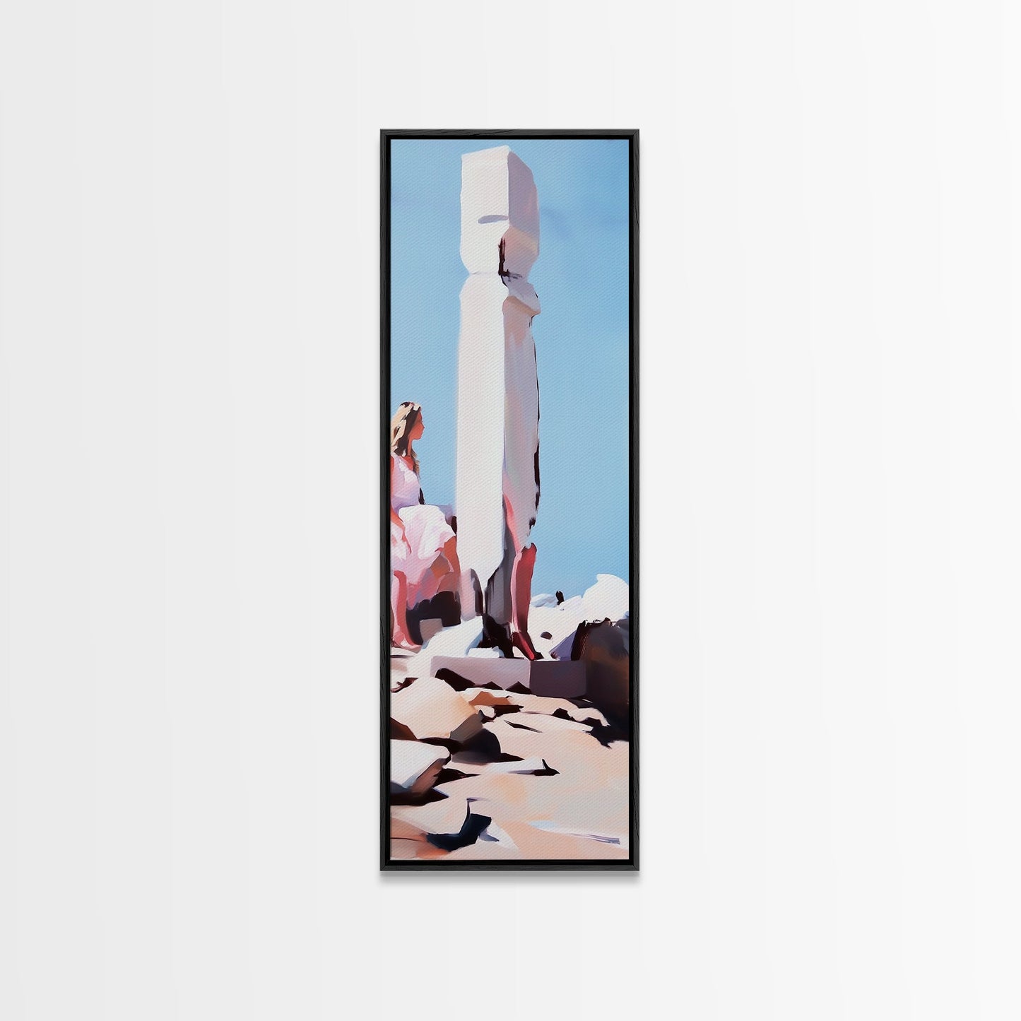 Stone Sculpture, Abstract Figure, Modern Minimalist Art, Desert Vibes, Contemporary Landscape, Earthy Tones, Framed Canvas Print