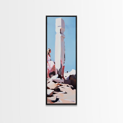 Stone Sculpture, Abstract Figure, Modern Minimalist Art, Desert Vibes, Contemporary Landscape, Earthy Tones, Framed Canvas Print