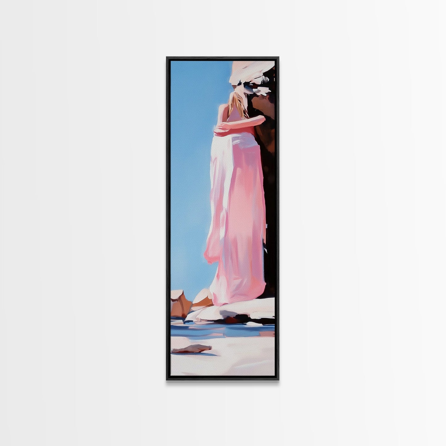 Embracing Couple, Romantic Wall Art, Beach Sunset, Minimalist Love Art, Framed Canvas Print, Dreamy Home Decor, Modern Aesthetic