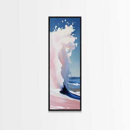 Ocean Wave, Coastal Wall Art, Abstract Seascape Painting, Beach House Decor, Modern Blue and Pink Print, Canvas Print, Living Room Wall Art