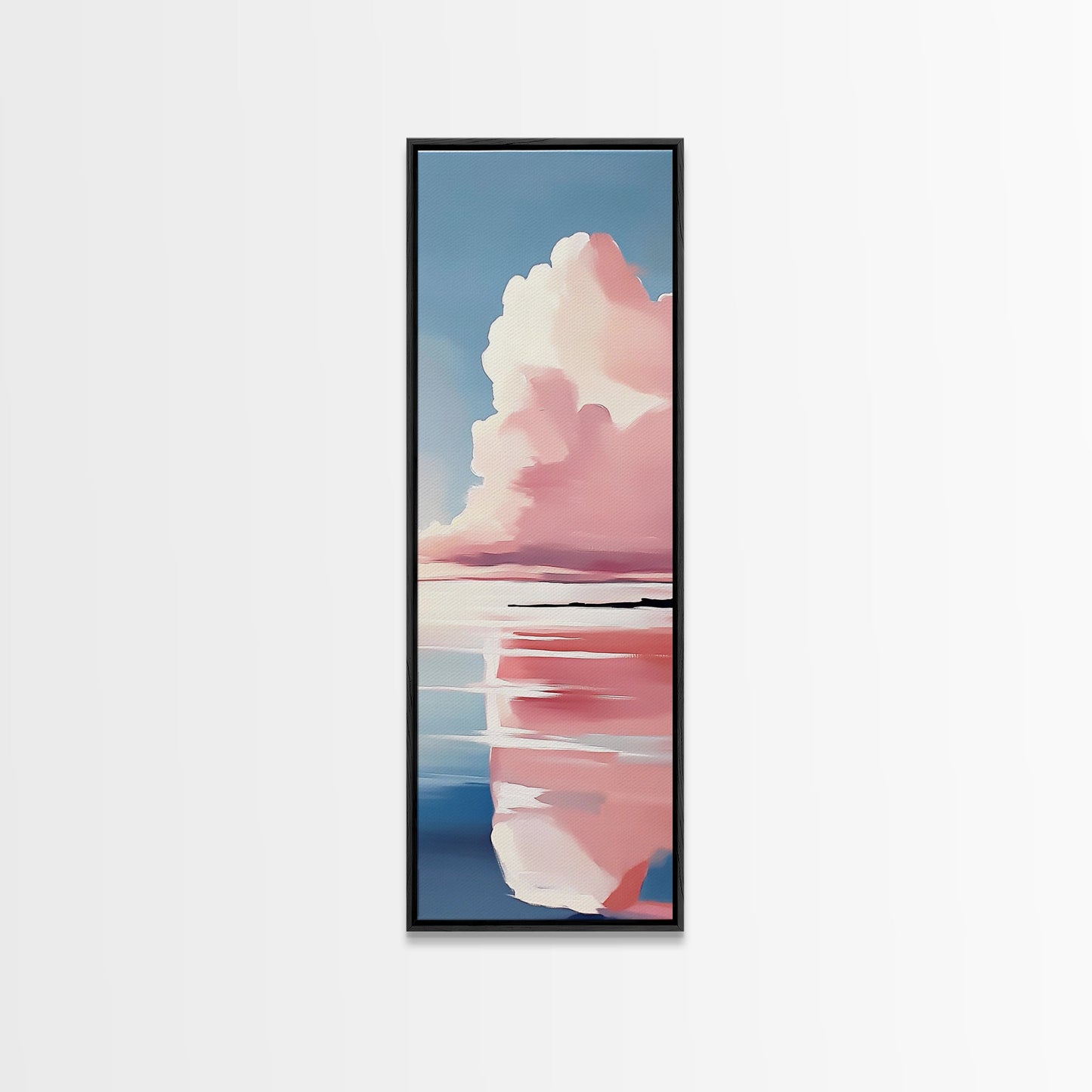 Pink Clouds, Coastal Wall Art, Minimalist Landscape, Modern Seascape, Large Framed Canvas Print, Living Room Art, Soft Pastel Decor