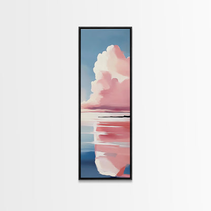 Pink Clouds, Coastal Wall Art, Minimalist Landscape, Modern Seascape, Large Framed Canvas Print, Living Room Art, Soft Pastel Decor