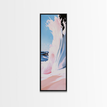 Ocean Wave, Beach Movement, Coastal Energy, Soft Pink Blue Seascape, Surf Lover Art, Modern Framed Canvas Print, Relaxing Wall Decor