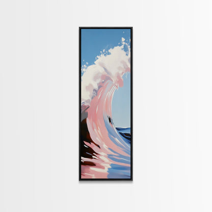 Ocean Wave, Surf Art, Dynamic Seascape, Blue Pink Aesthetic, Beach Lover Gift, Coastal Home Decor, Framed Canvas Print, Modern Wall Art