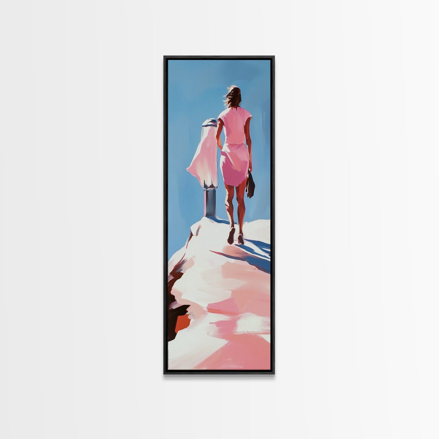 Fashion Model Walking, Feminine Wall Art, Chic Bedroom Decor, Soft Pastel Aesthetic, Minimalist Fashion Illustration, Canvas Print