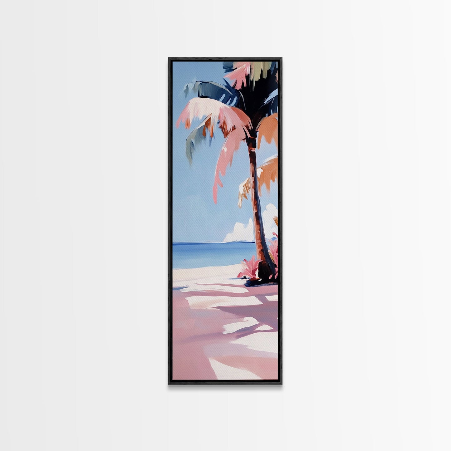 Palm Tree, Coastal Wall Art, Tropical Decor, Canvas Print, Beach House Art, Boho Aesthetic, Island Vibes, Blue and Pink Art, Relaxing Scene
