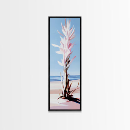 Abstract Plant, Coastal Art, Minimalist Painting, Canvas Print, Beach Inspired, Blue and Pink Decor, Modern Home Accent, Tranquil Design