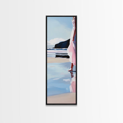 Woman by Ocean, Coastal Art, Canvas Print, Romantic Seascape, Minimalist Decor, Modern Art, Pastel Beach Scene, Living Room Wall Art