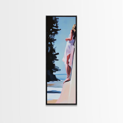 Woman On Cliff, Boho Wall Art, Feminine Canvas Print, Minimalist Decor, Dreamy Aesthetic, Coastal Style, Nature Art, Peaceful Decor