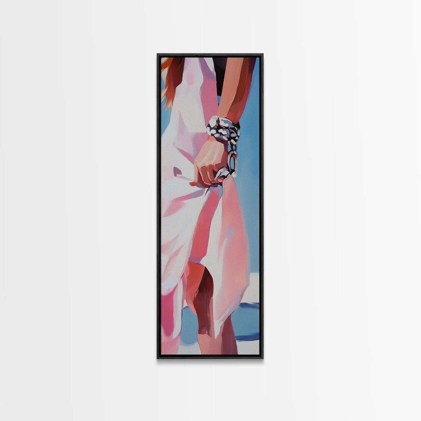 Elegant Woman, Fashion Illustration, Chic Wall Art, Framed Canvas Print, Pink and White, Modern Minimalist, Dressing Room Decor