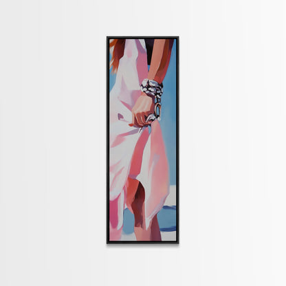 Elegant Woman, Fashion Illustration, Chic Wall Art, Framed Canvas Print, Pink and White, Modern Minimalist, Dressing Room Decor