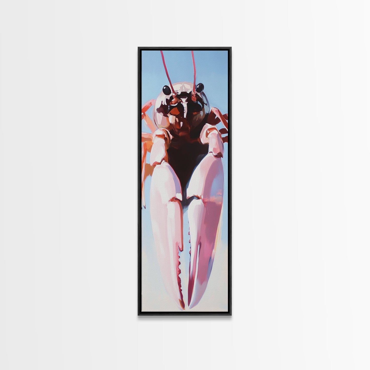 Pink Lobster Art, Coastal Kitchen Decor, Nautical Seafood Print, Framed Canvas Print, Whimsical Ocean Art, Modern Beach House Wall Art