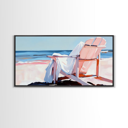 Beach Chair, Ocean View, Coastal Relaxation, Serene Seaside Art, Nautical Home Decor, Pastel Aesthetic, Living Room Wall Art, Canvas Print