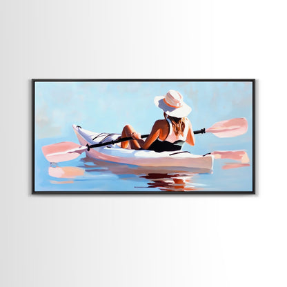 Kayaker, Summer Adventure, Water Sports Art, Canvas Print, Minimalist Wall Decor, Coastal Home Art, Boho Beach Painting, Modern Artwork