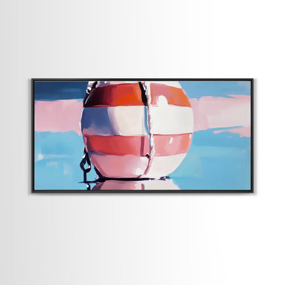 Nautical Buoy Reflection, Coastal Wall Art, Ocean Beach Print, Minimalist Seaside Decor, Modern Nautical Art, Bedroom Framed Canvas Print