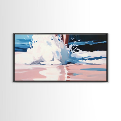 Meereswellen-Spritzer, Küsten-Surf-Druck, Dynamische Strandwandkunst, Maritime Meeresdekoration, Moderne blaue Ästhetik, Badezimmer-Leinwanddruck