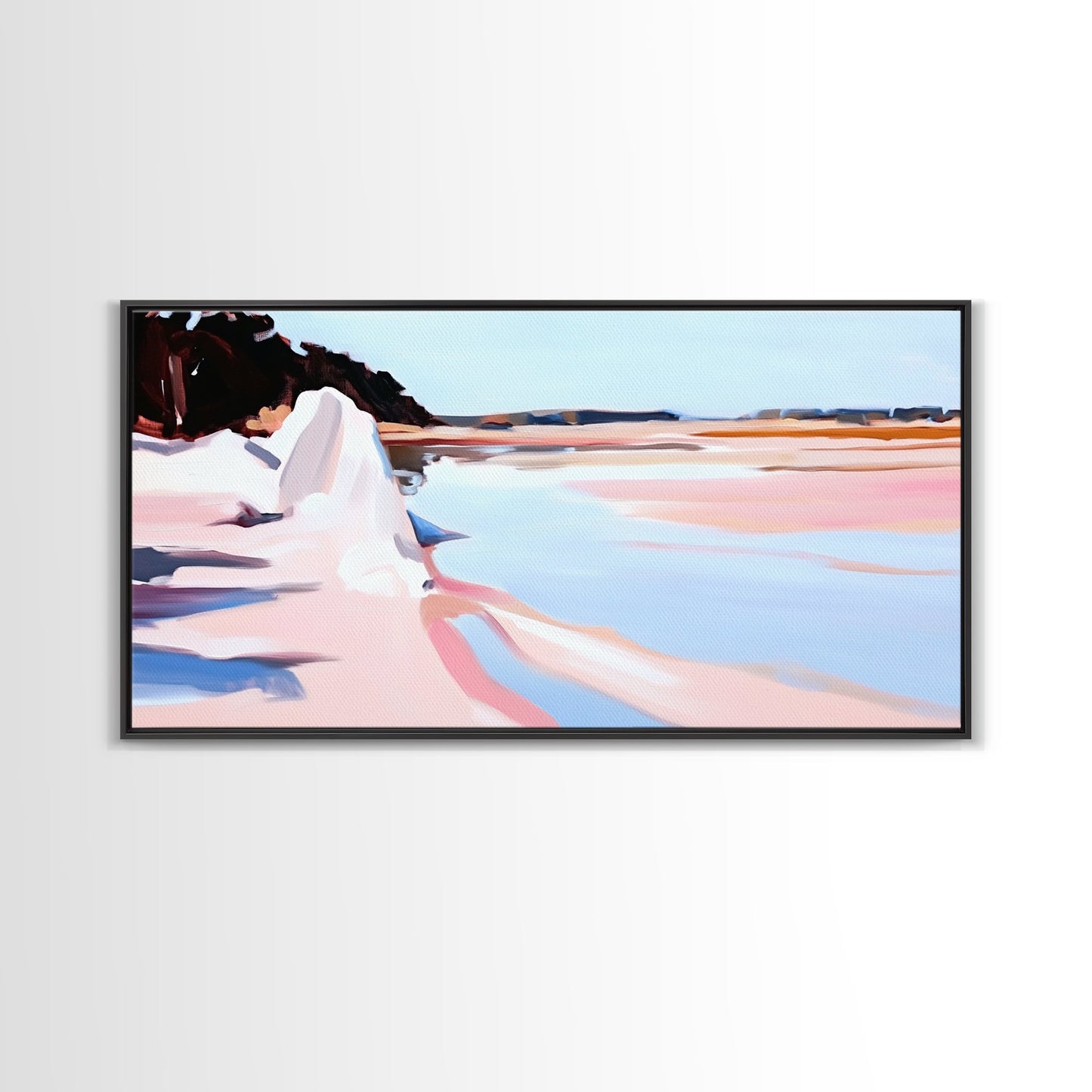 Klippen, Wasser, Spiegelung, Leinwanddruck, Küstenkunst, zeitgenössisches Seestück, Küstenansicht, Pastelllandschaft, Meeresdekor