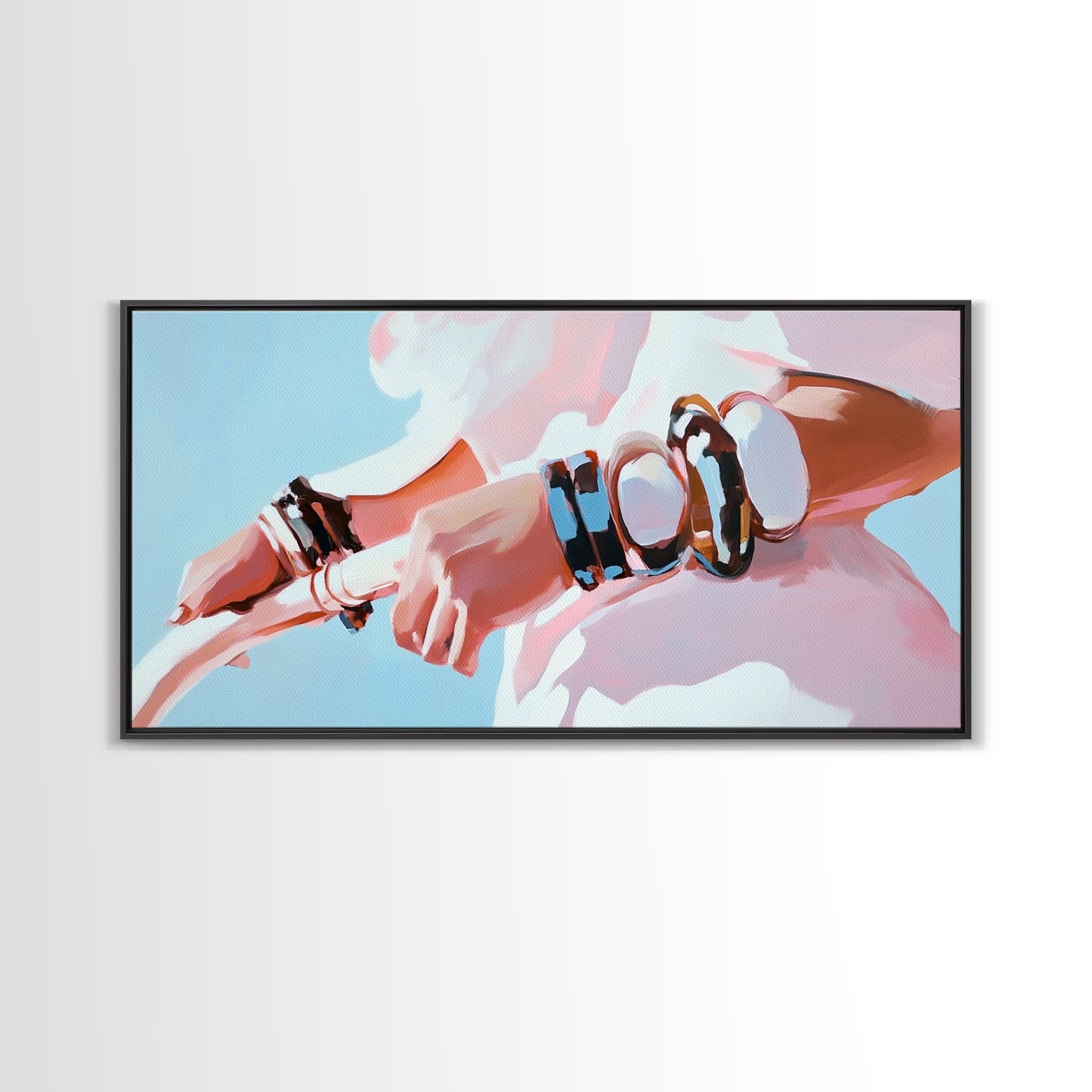 Moderne Mode, auffälliger Schmuck, schicke Kunst, gerahmter Leinwanddruck, zeitgenössische Wandkunst, feminine Dekoration, minimalistische Ästhetik, Schlafzimmerkunst