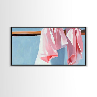Hanging Shirts, Minimalist Wall Art, Soft Pastel Decor, Boho Chic Painting, Light Blue and Pink, Aesthetic Bedroom Art, Canvas Print