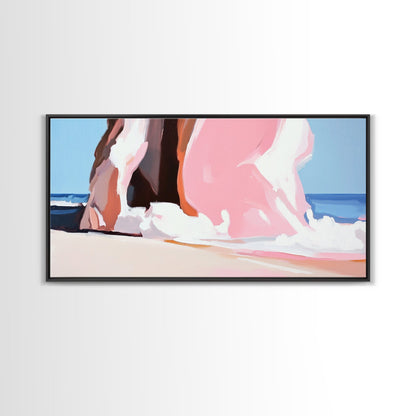 Beach Cliffside, Ocean Waves Art, Coastal Home Decor, Beach Vacation Aesthetic, Minimalist Seascape, Canvas Print, Bedroom Wall Art