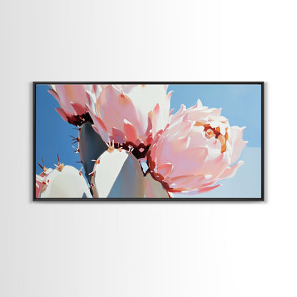 Kaktusblüten, Botanische Wüstenkunst, Leuchtende Sukkulente, Rosa blühender Kaktus, Bohème-Ästhetik, Leinwanddruck, Wohnzimmer