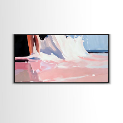 Abstract Waves, Coastal Aesthetic, Beach Sunset, Living Room Wall Art, Canvas Print, Ocean Home Decor, Modern Seaside Artwork, Pink and Blue