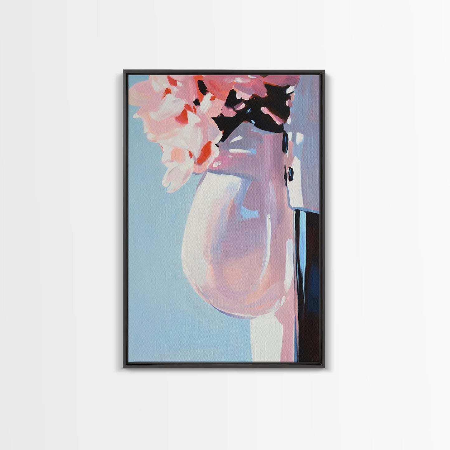 Floral Vase, Soft Pastel Art, Romantic Aesthetic, Elegant Still Life, Framed Canvas Print, Bedroom Wall Art, Feminine Home Decor