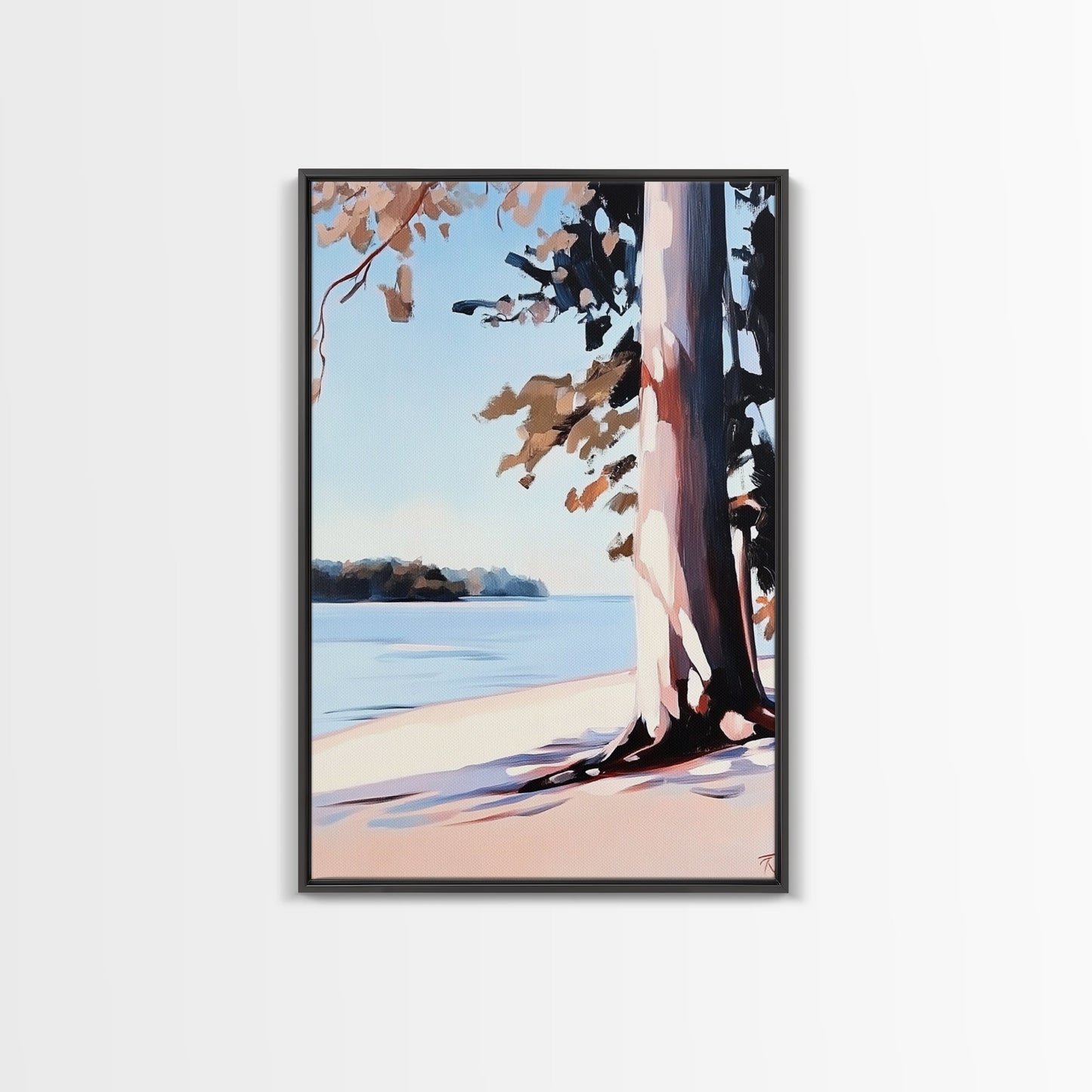 Lakeside Tree, Framed Canvas Print, Nature Wall Art, Serene Landscape, Beach House Decor, Tranquil Painting, Living Room Accent