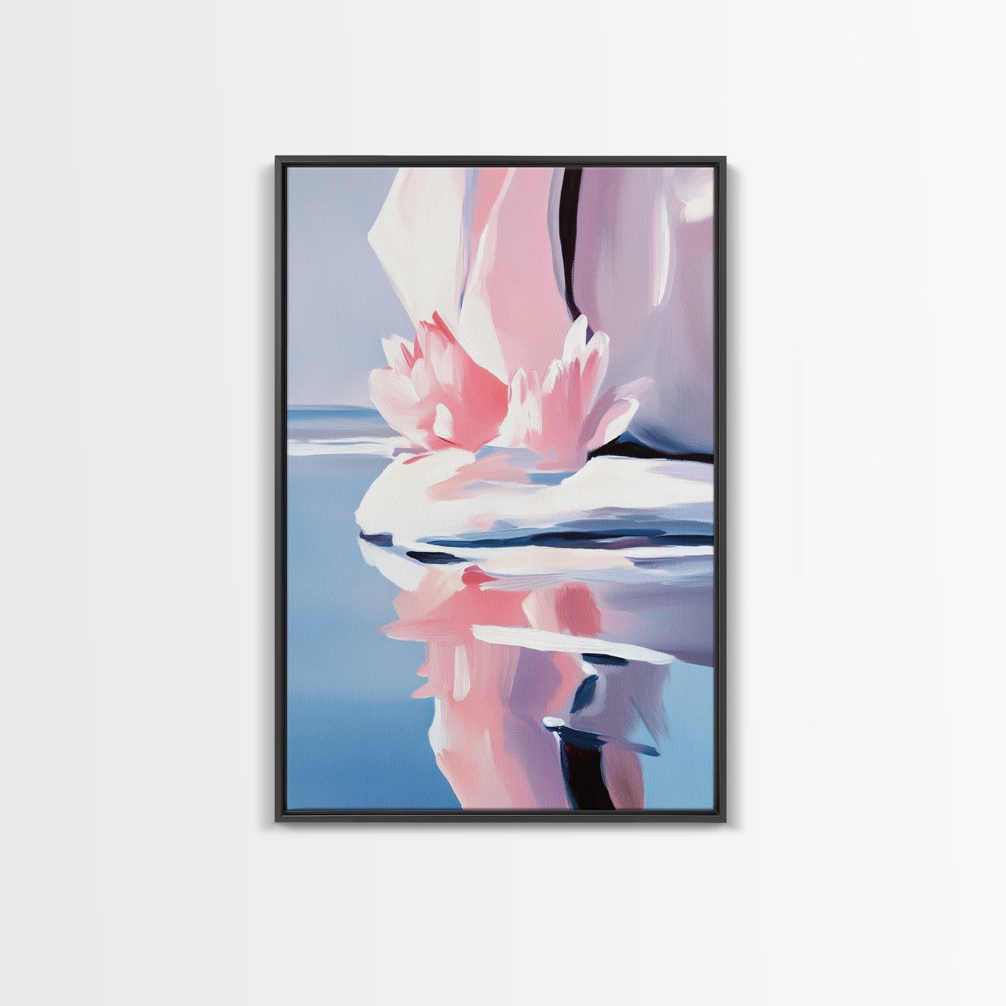 Lotus Reflection, Water Lily, Framed Canvas Print, Zen Wall Art, Serene Nature Painting, Spa Room Decor, Tranquil Aesthetic, Relaxation Gift