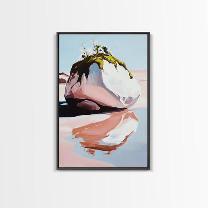 Modern Coastal Art, Abstract Beach Scene, Minimalist Ocean Print, Framed Canvas Print, Boho Seascape, Living Room Wall Art, Pastel Decor