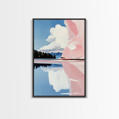 Pink Rock Reflection, Abstract Landscape, Serene Water Art, Framed Canvas Print, Modern Wall Decor, Minimalist Nature, Living Room Art