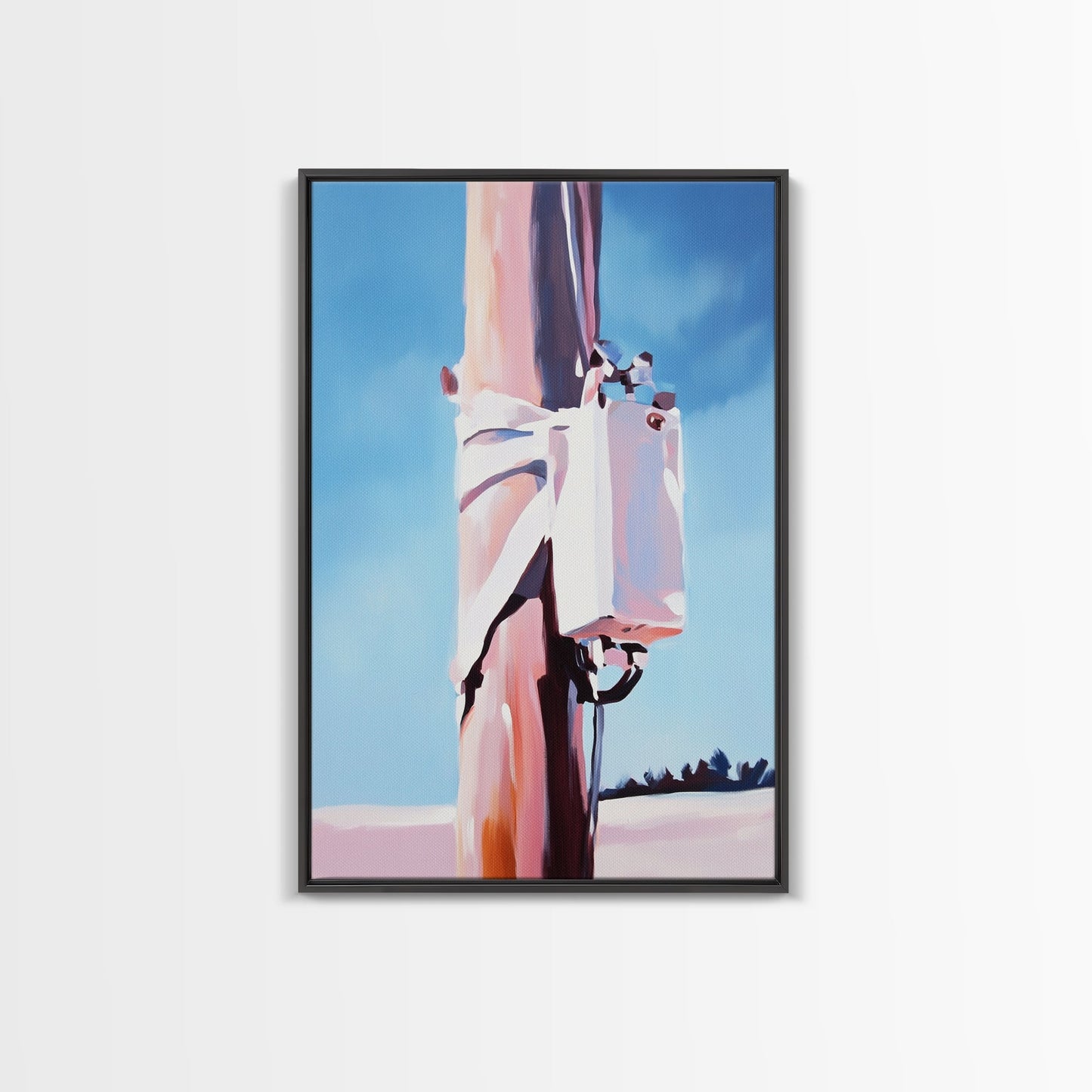 Rustic Pole, Coastal Minimalist Art, Framed Canvas Print, Boho Beach Decor, Nautical Painting, Seaside Home Aesthetic, Pastel Artwork