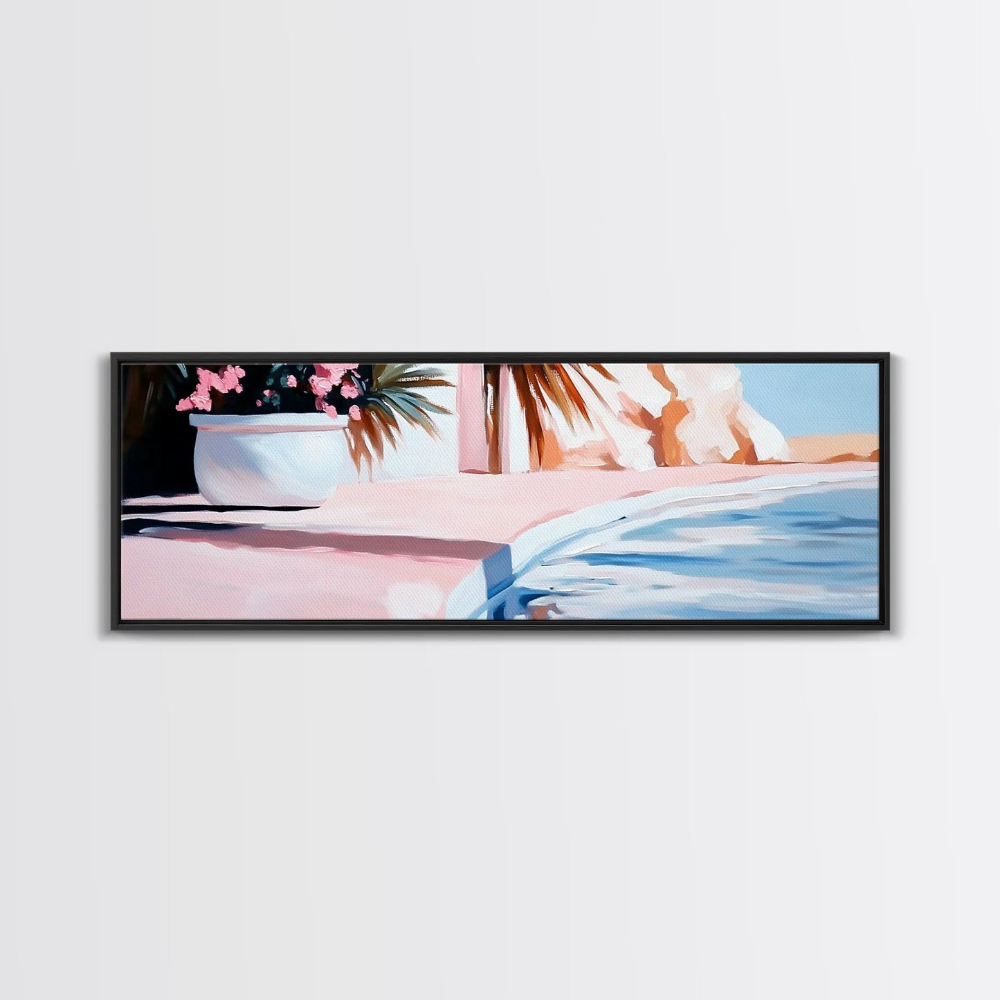 Poolside Bliss, Tropical Vibes, Relaxing Art, Framed Canvas Print, Pink Aesthetic, Coastal Wall Decor, Summer Artwork, Beach Decor