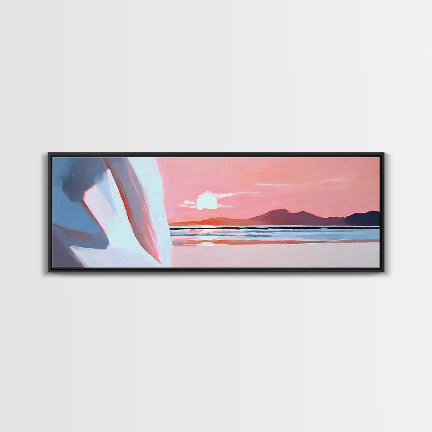 Sunset Serenity, Coastal Horizon, Tranquil Art, Framed Canvas Print, Pink Sky, Minimalist Seascape, Ocean Decor, Living Room Artwork