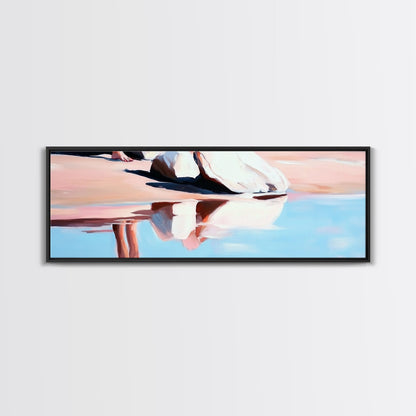 Reflection, Beach Sand, Framed Canvas Print, Coastal Home Decor, Soft Aesthetic, Minimalist Art, Dreamy Seascape, Serene Painting