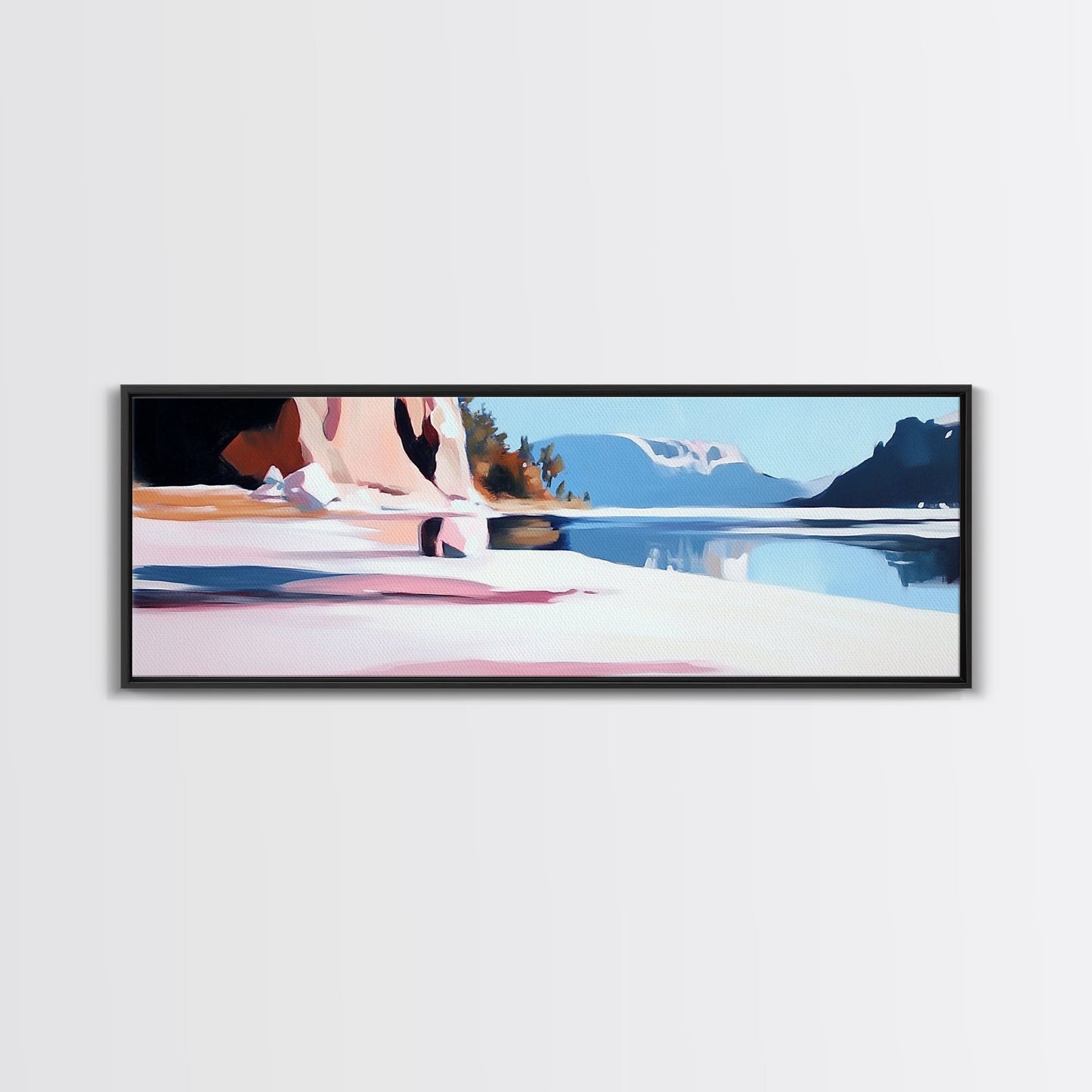 Lake Reflection, Serene Nature, Framed Canvas Print, Minimalist Wall Art, Living Room Decor, Blue Tones, Tranquil Home Aesthetic