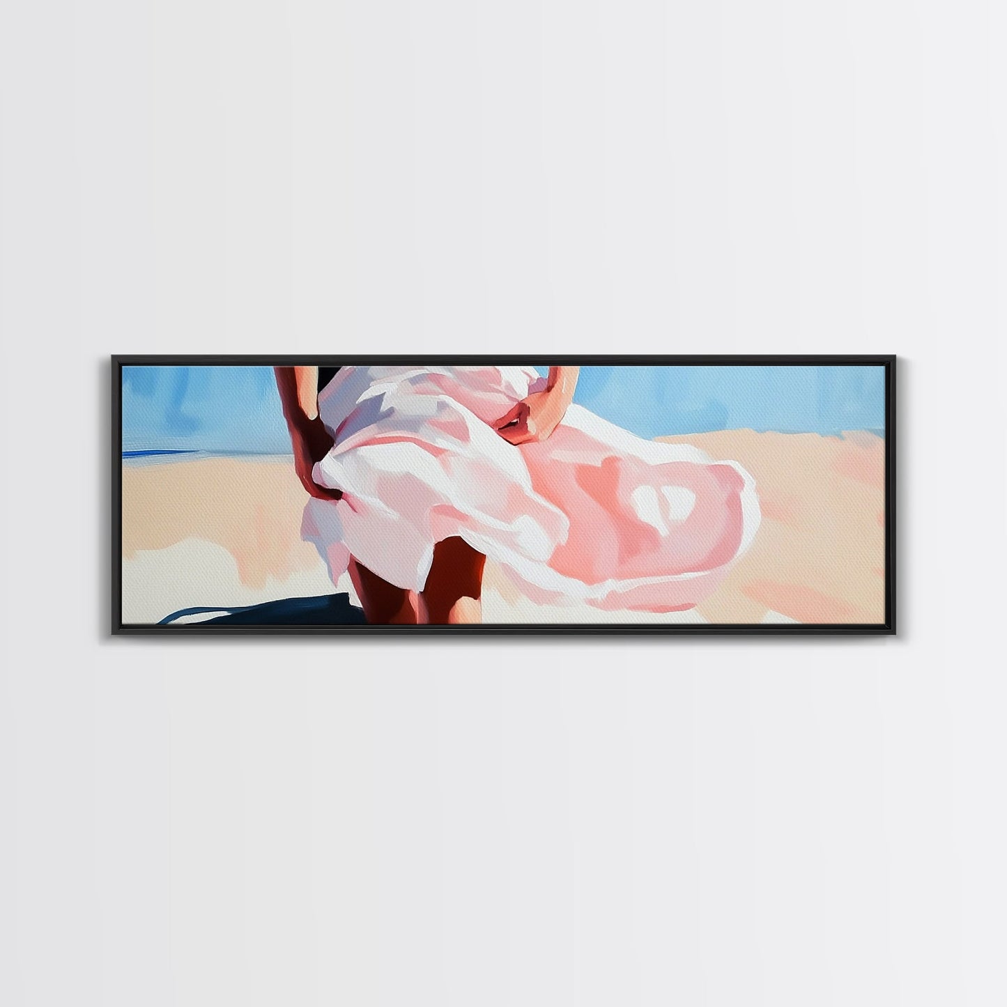 Flowing Dress, Windy Beach, Coastal Summer Art, Framed Canvas Print, Minimalist Boho Decor, Ocean Wall Artwork, Seaside Aesthetic