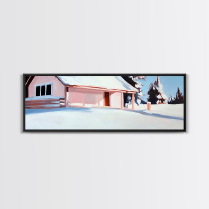 Snow Cabin, Winter Scene, Cozy Christmas Art, Framed Canvas Print, Rustic Home Decor, Holiday Wall Art, Winter Art, Mountain Retreat