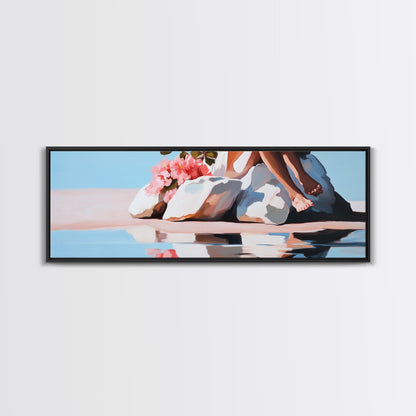 Beach Blossom Scene, Floral Coastal Art, Pastel Summer Vibes, Nature Wall Decor, Soft Aesthetic, Canvas Print, Bedroom Wall Art