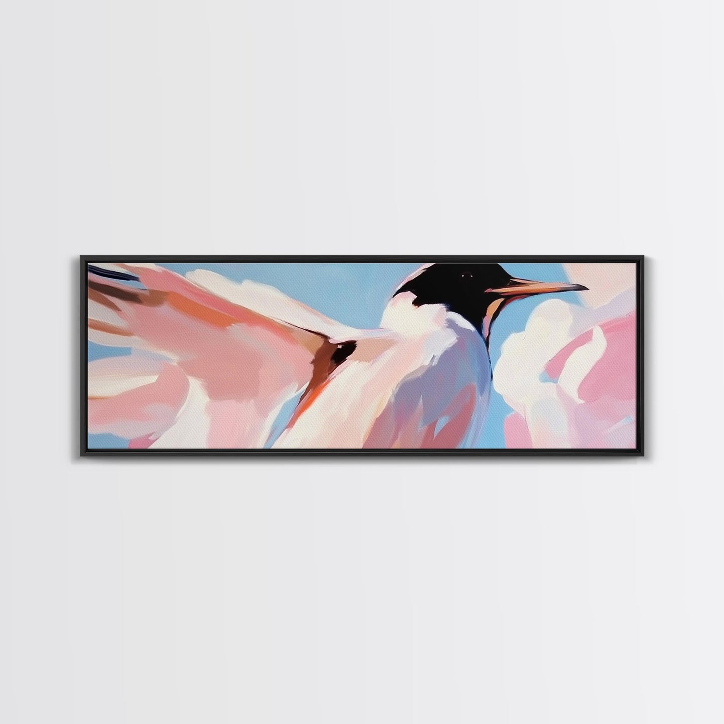 Soaring Seabird Art, Coastal Bird Print, Minimalist Wildlife Art, Pastel Sky Painting, Large Canvas Print, Beach House Decor, Bedroom Art