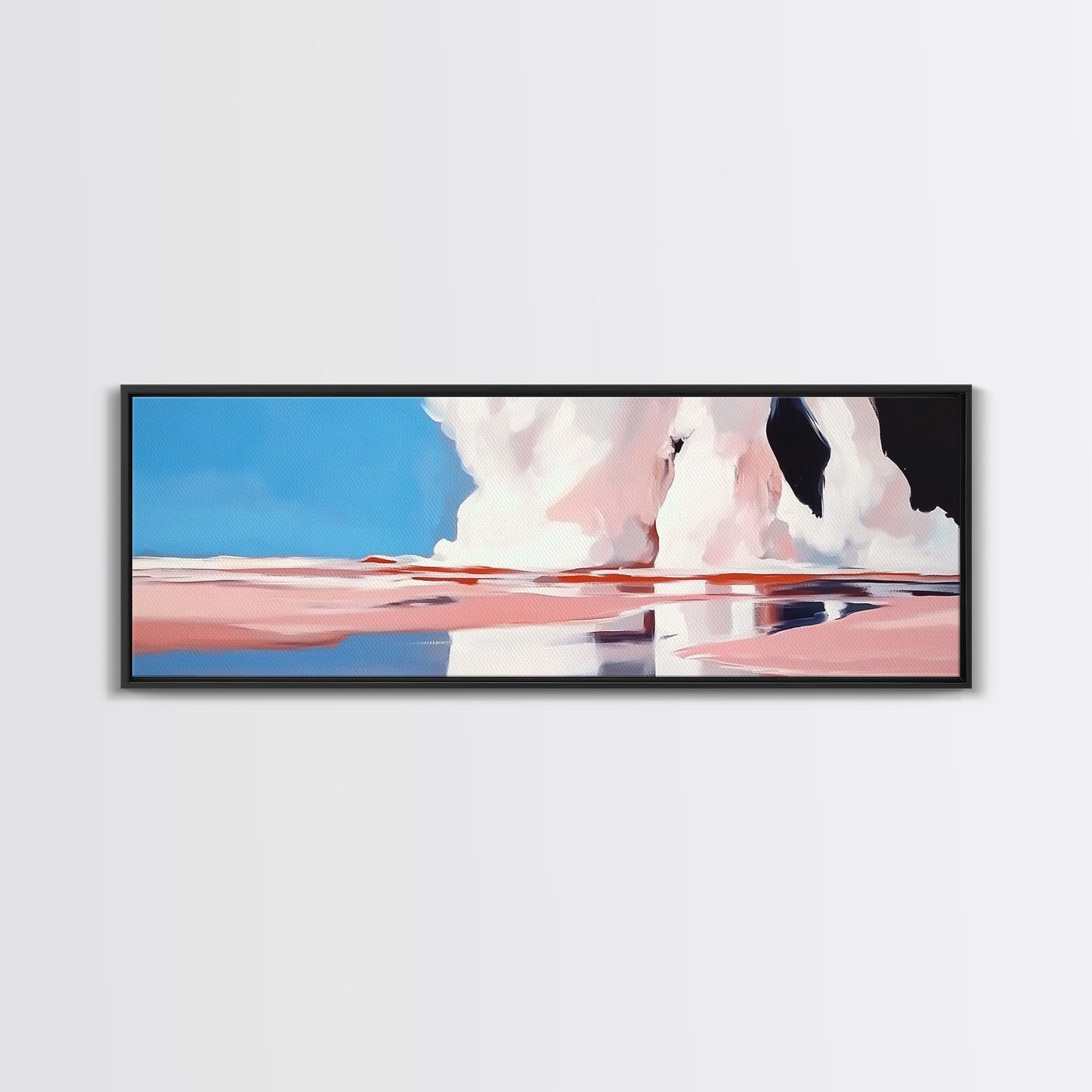 Ocean Reflection, Pink Waves, Abstract Seascape, Modern Coastal Art, Minimalist Decor, Framed Canvas Print, Living Room Wall Art
