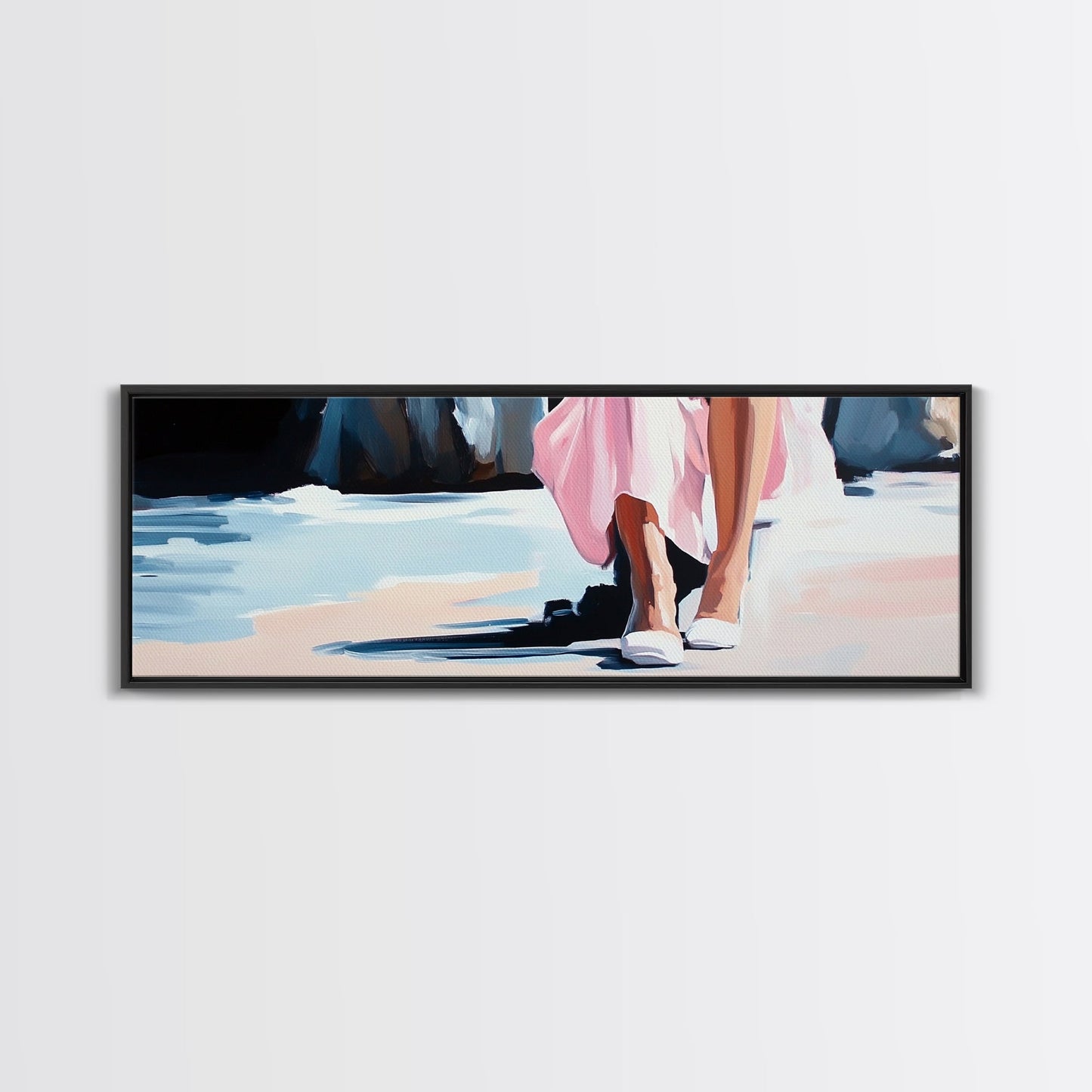 Seaside Elegance, Soft Beach Vibes, Ocean Walk Art, Framed Canvas Print, Feminine Coastal Decor, Seascape Painting, Summer Aesthetic