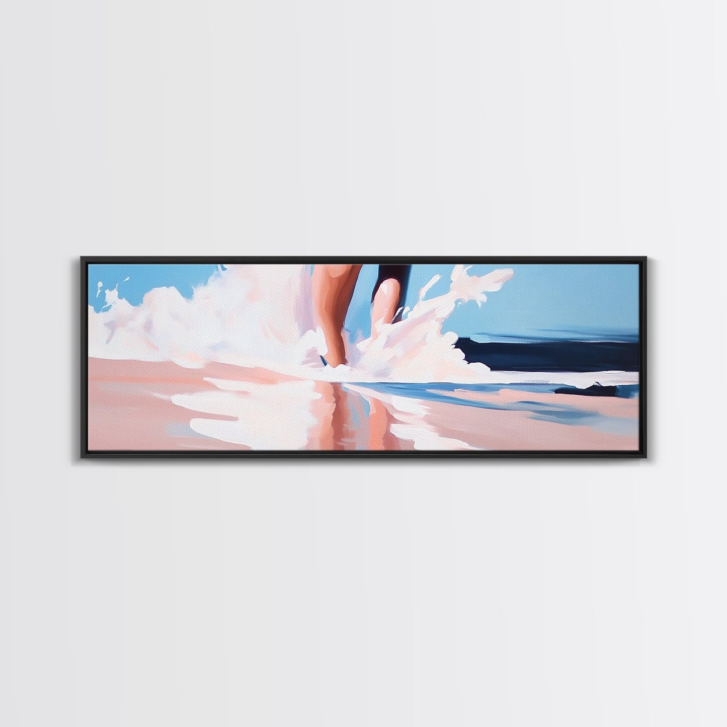 Waves and Feet, Coastal Wall Art, Ocean Art, Beach Lover Gift, Seascape Painting, Framed Canvas Print, Modern Living Room Decor