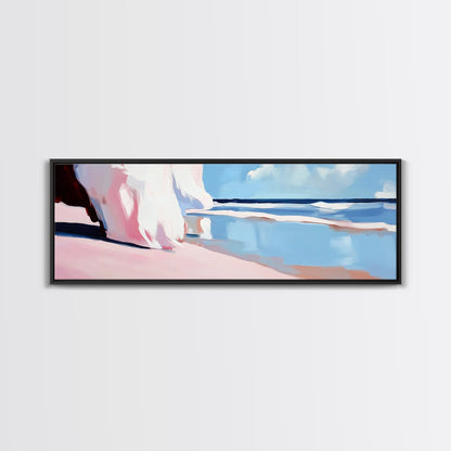 Pink Waves, Soft Beach Hues, Serene Seascape, Abstract Ocean, Framed Canvas Print, Minimalist Aesthetic, Bedroom Wall Art, Coastal Vibes