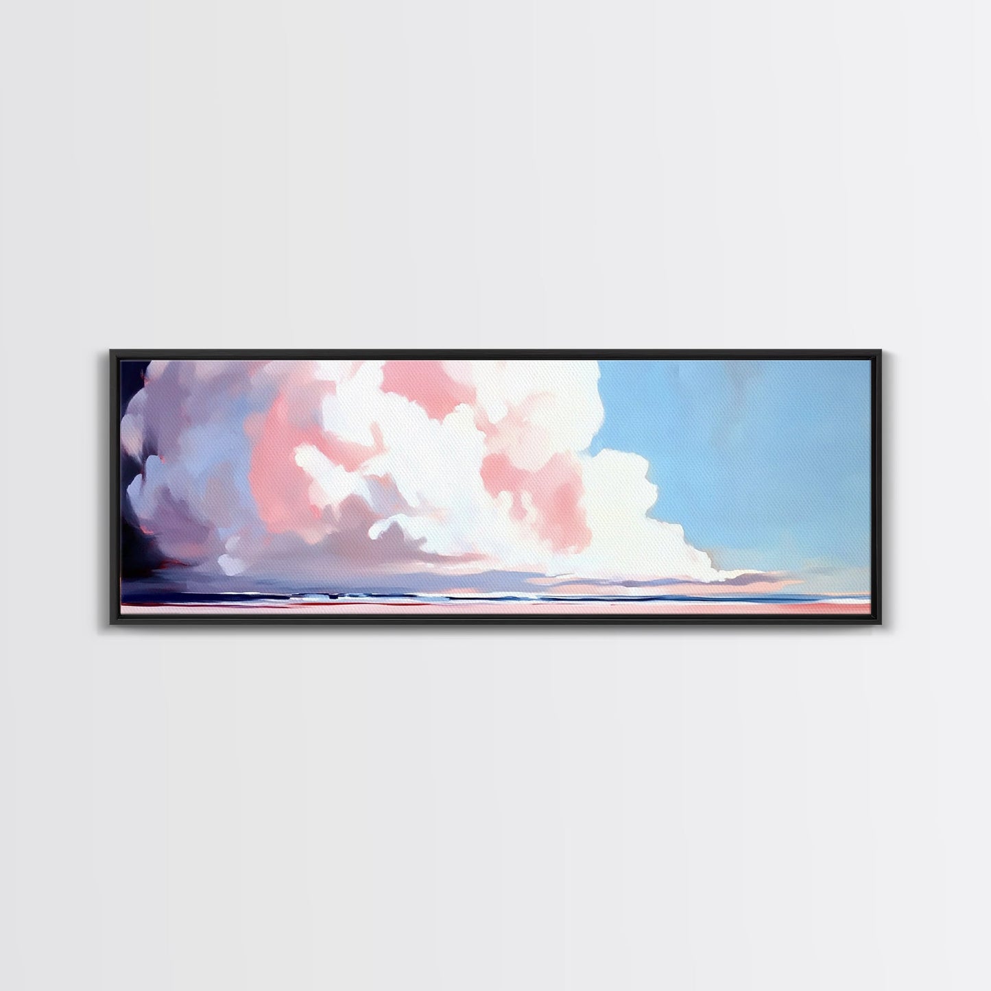 Soft Clouds, Ocean Horizon, Dreamy Seascape, Modern Beach Art, Framed Canvas Print, Coastal Minimalist, Living Room Wall Art