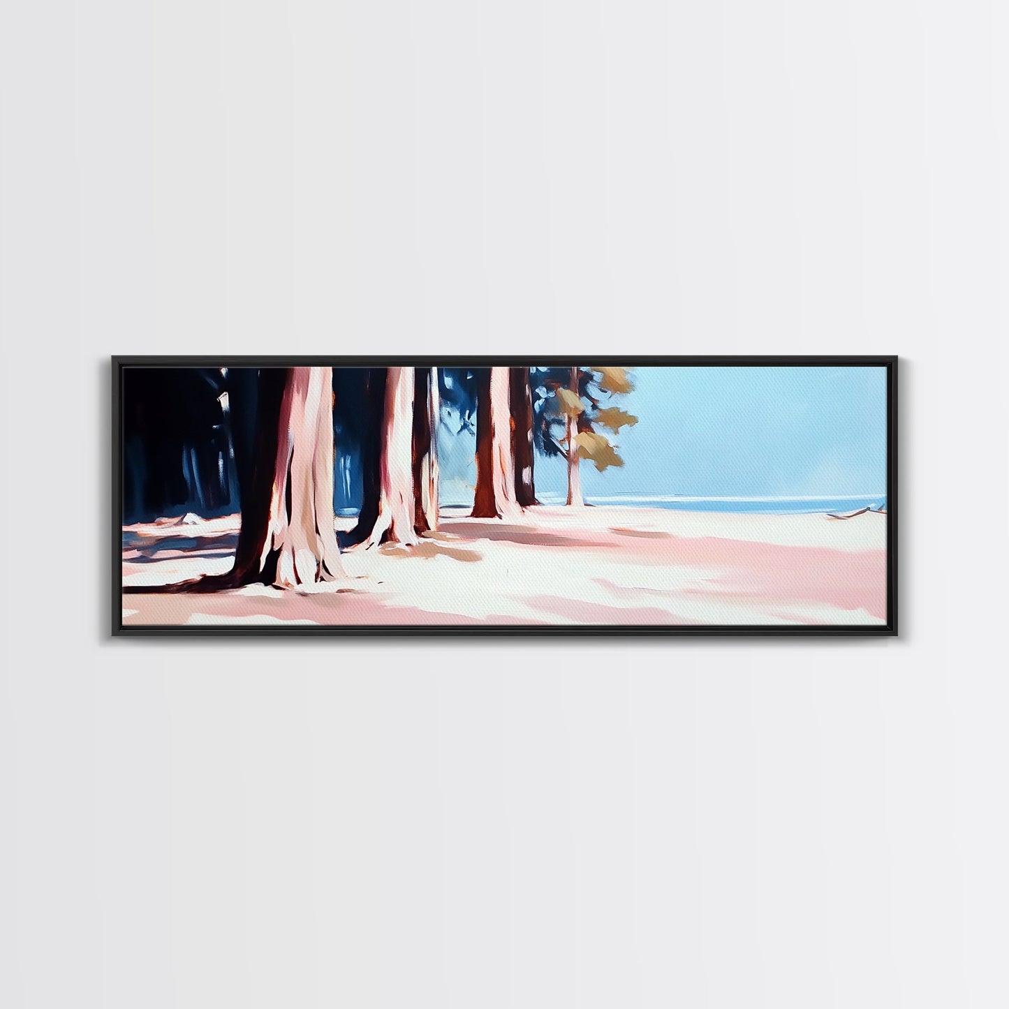 Tranquil Forest, Coastal Landscape, Minimalist Wall Art, Framed Canvas Print, Nature Decor, Beach House Wall Art, Boho Aesthetic