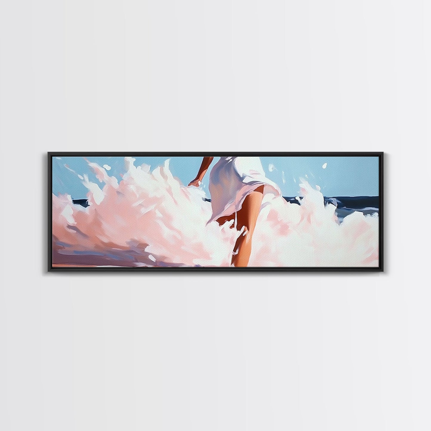 Woman in Waves, Coastal Elegance, Romantic Beach Art, Canvas Print, Ocean Aesthetic, Dreamy Home Decor, Living Room Wall Art